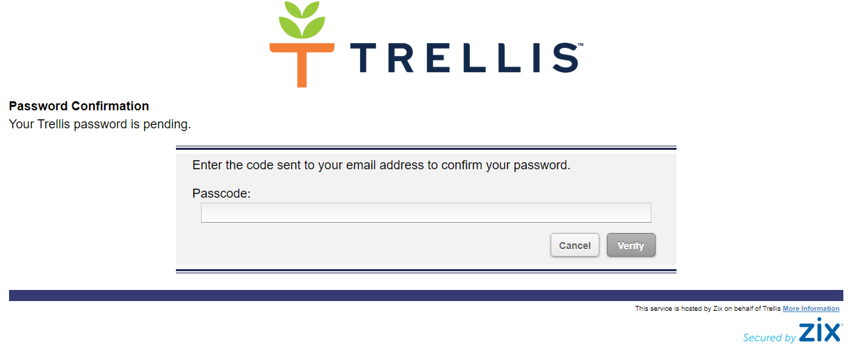 Screenshot of secure email with screen to enter passcode that was sent to the recipient's email.